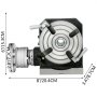 VEVOR rotary table with diameter scales and measurements in inches and centimeters.