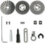 VEVOR rotary table parts with discs, screws, wrench, and mounting accessories.