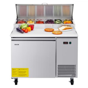 VEVOR Commercial Refrigerator, 44″ W Pizza Prep Refrigerated Table, 20″ Ultra Wide Countertop Food Prep Worktable, 11 Cu.Ft Single Door Salad Prep Fridge, 6 Pans Pizza Make Worktop with Cutting Board | VEVOR US