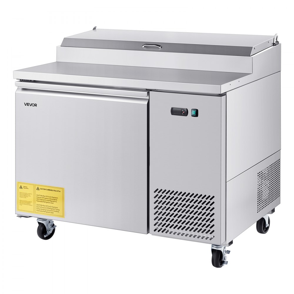 VEVOR Commercial Refrigerator, 44" W Pizza Prep Refrigerated Table, 20" Ultra Wide Countertop Food Prep Worktable, 11 Cu.Ft Single Door Salad Prep Fridge, 6 Pans Pizza Make Worktop with Cutting Board
