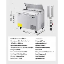 Mesa de preparación de pizza refrigerada comercial de acero inoxidable con una sola puerta
