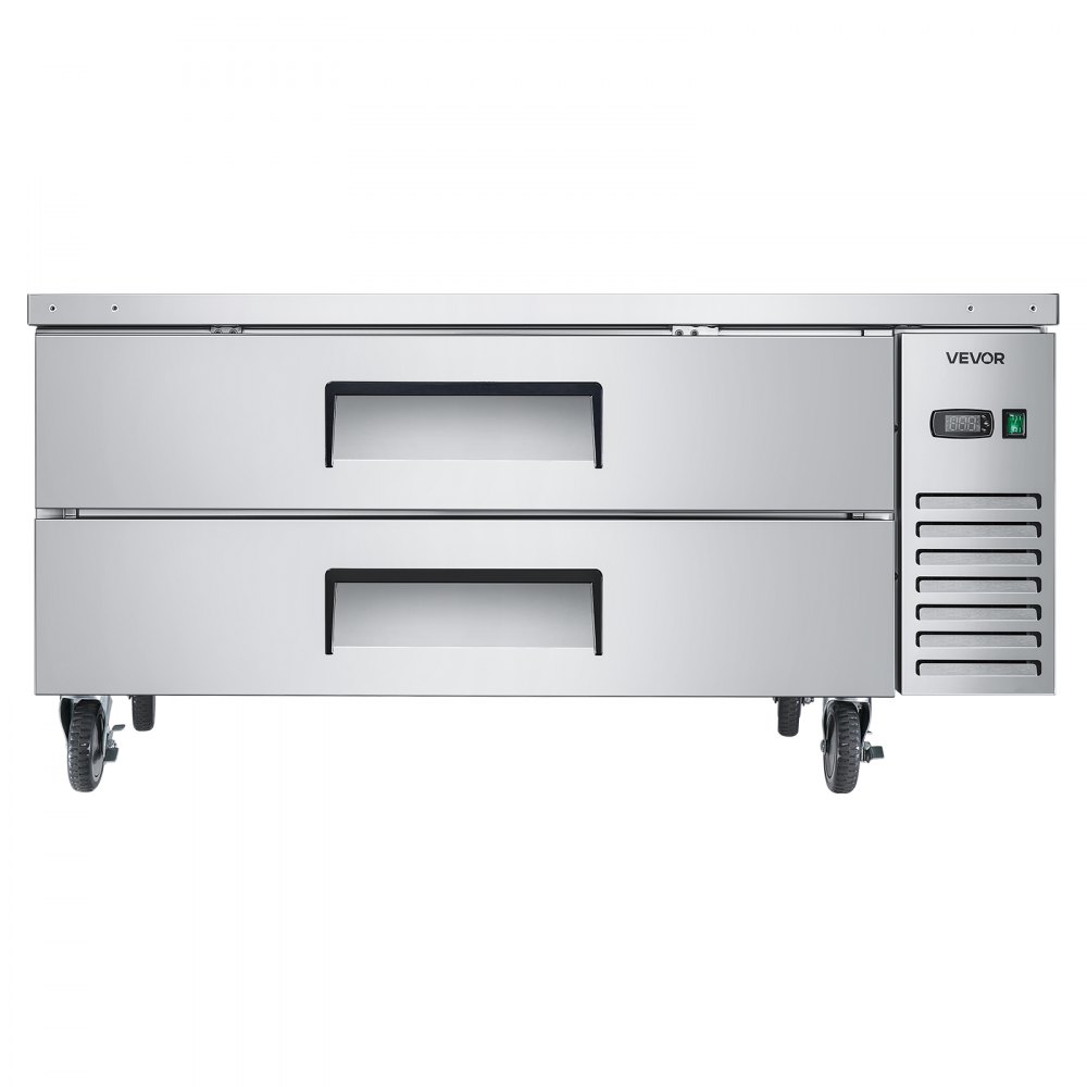 VEVOR Chef Base Refrigerator, 52" W Commercial Chef Bases Worktop Refrigerators, 2-Drawer Under Counter Fridge with 8 Pans Stainless Steel, Heavy-Duty Refrigerated Base, Invisible Door Handle