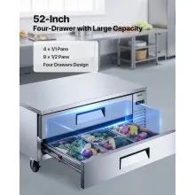 Commercial Chef Base Refrigerator Kitchen Prep Worktable 52 inch Dual Drawer