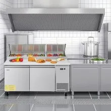 Mesa de preparación de pizza refrigerada comercial de acero inoxidable con doble puerta