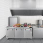 VEVOR 72" W Commercial Freezer, 17.7 Cu.Ft Worktop Freezers Undercounter with LED Auto Lighting and Lockable Door, 3 Doors Food Freezing Prep Worktable, Stainless Steel Prep Frozen Table with Casters