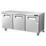 VEVOR 72" W Commercial Freezer, 17.7 Cu.Ft Worktop Freezers Undercounter with LED Auto Lighting and Lockable Door, 3 Doors Food Freezing Prep Worktable, Stainless Steel Prep Frozen Table with Casters
