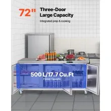 Commercial Freezer Prep Table Stainless Steel 72 inch Triple Door