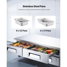 Commercial Chef Base Refrigerator Kitchen Prep Worktable 72 inch Four Drawer