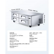 Commercial Chef Base Refrigerator Kitchen Prep Worktable 72 inch Four Drawer