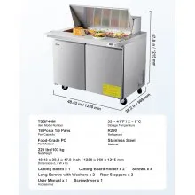Commercial Refrigerated Sandwich Prep Worktable Double Door Stainless Steel