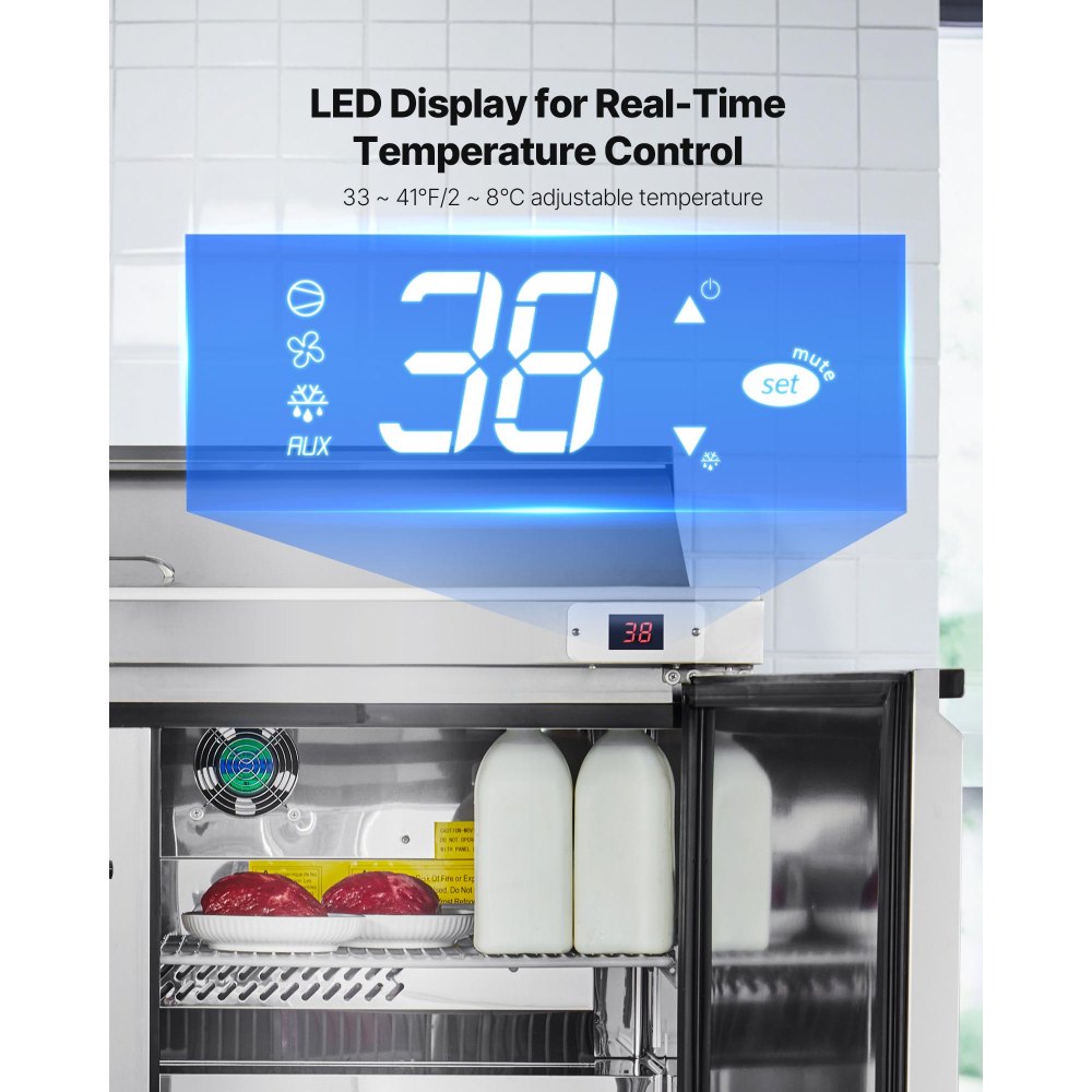 VEVOR 48"W Commercial Refrigerator, 12.5 Cu. Ft Sandwich Prep Refrigerated Table, Mega Top Food Prep Fridge with 12 Pans and Cutting Board, Stainless Steel Salad Prep Cooler for Restaurant, Food Truck
