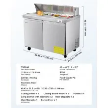 Commercial Refrigerated Sandwich Prep Worktable, Stainless Steel Double Door