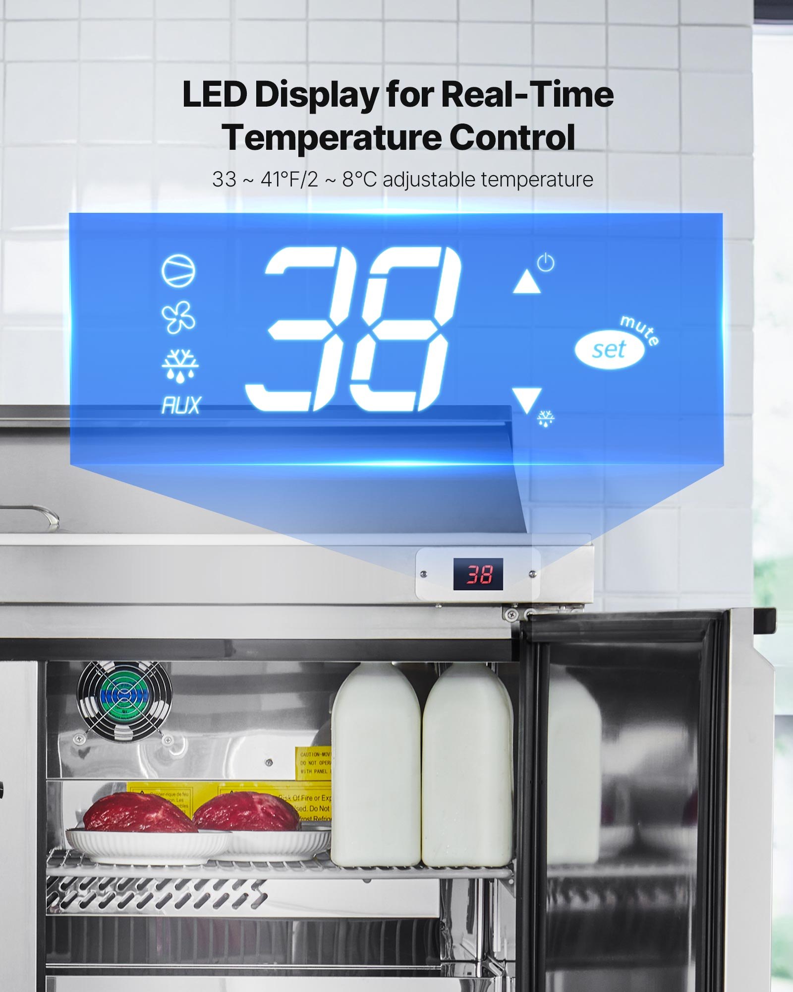 VEVOR 48"W Commercial Refrigerator, 12.5 Cu. Ft Sandwich Prep Refrigerated Table, Mega Top Food Prep Fridge with 12 Pans and Cutting Board, Stainless Steel Salad Prep Cooler for Restaurant, Food Truck