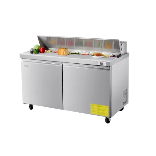 VEVOR 60"W Commercial Refrigerator, 15.4 Cu. Ft Sandwich Prep Refrigerated Table, Mega Top Food Prep Fridge with 16 Pans and Cutting Board, Stainless Steel Salad Prep Cooler for Restaurant, Food Truck