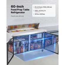 Commercial Sandwich Prep Table Refrigerator Double Door Stainless Steel