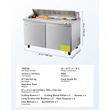 Commercial Sandwich Prep Table Refrigerator Double Door Stainless Steel