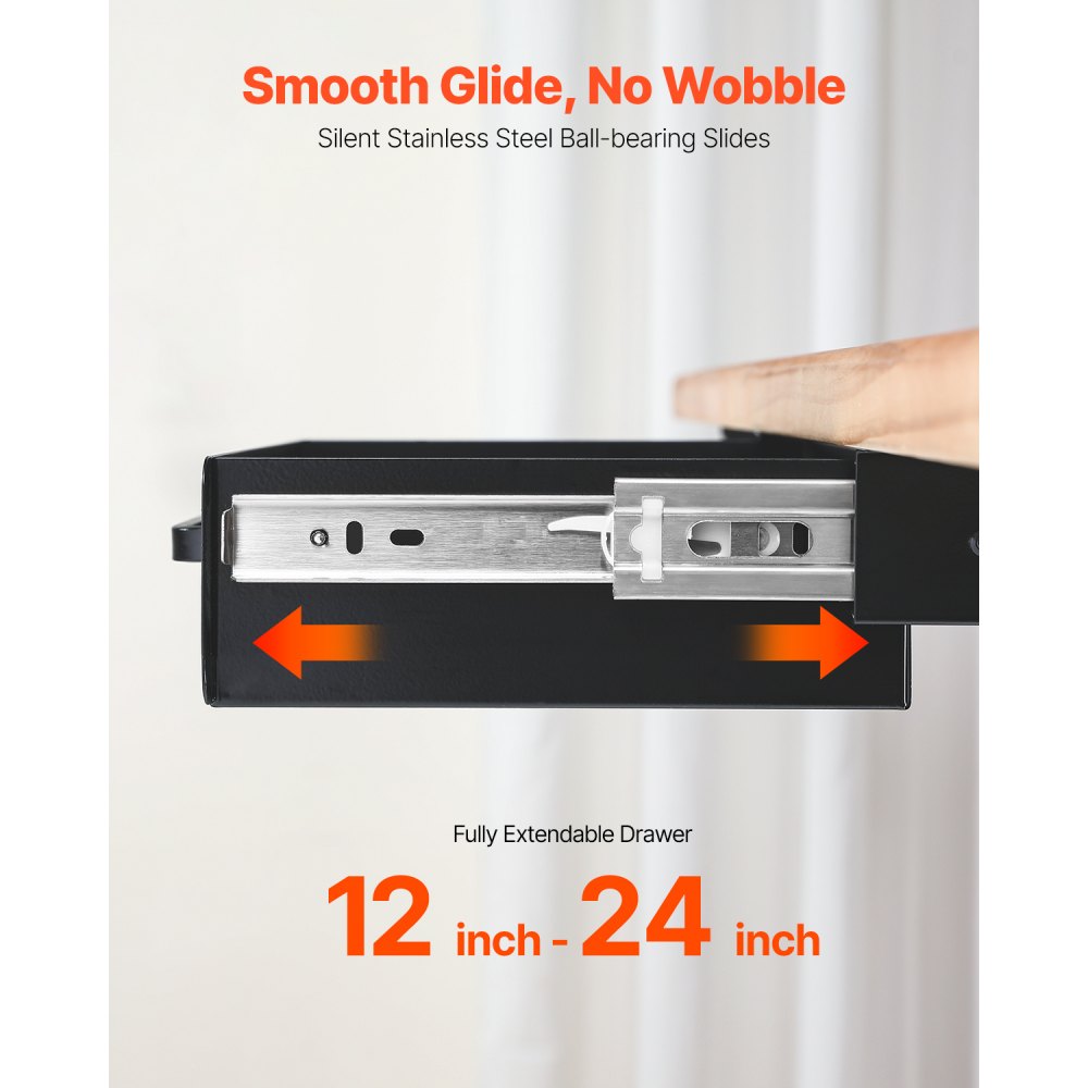 VEVOR 33 cm Under Skrivbord Låda Organizer Utdragbar låda Space Saver Hemmakontor