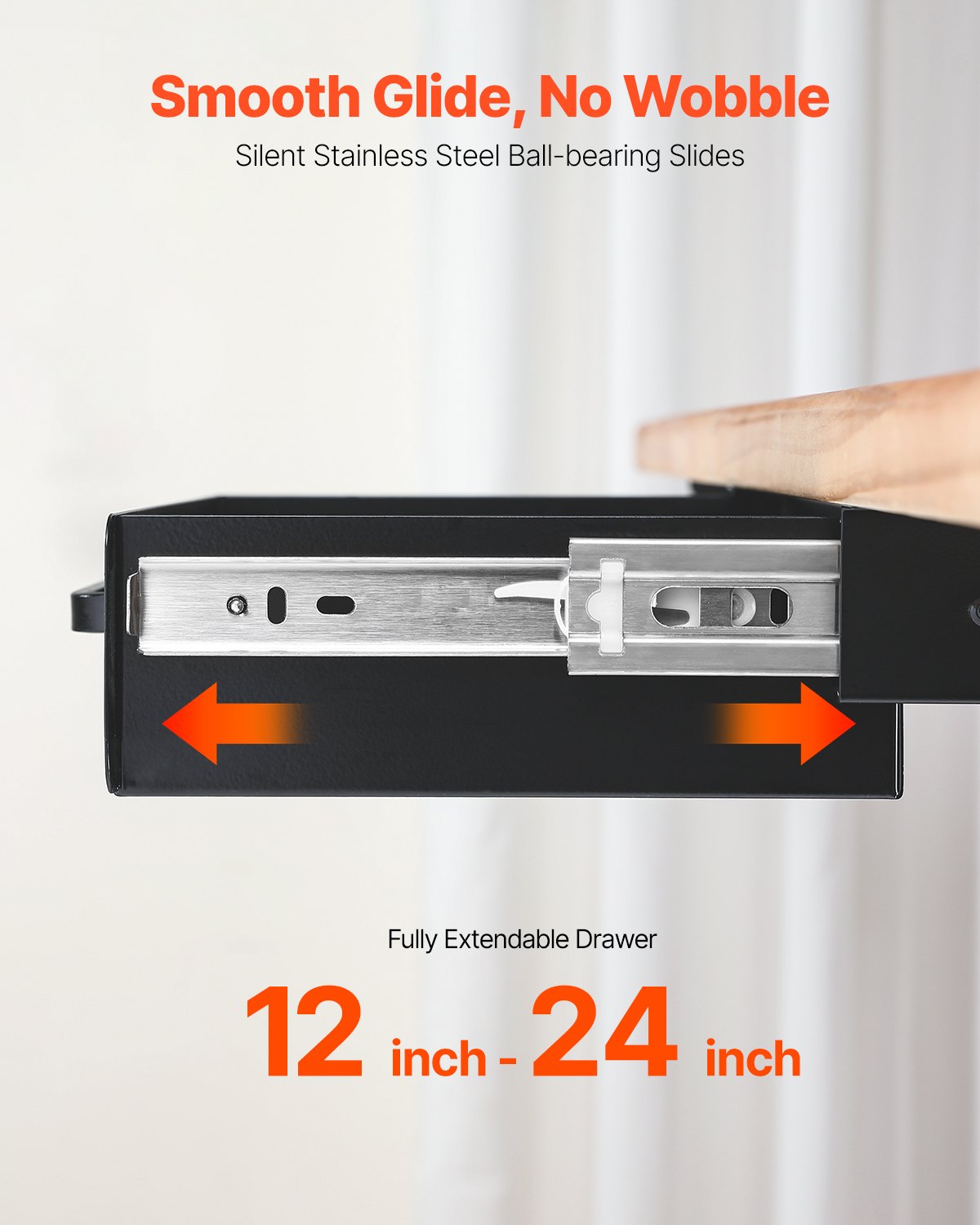 VEVOR 33 cm Under Skrivbord Låda Organizer Utdragbar låda Space Saver Hemmakontor