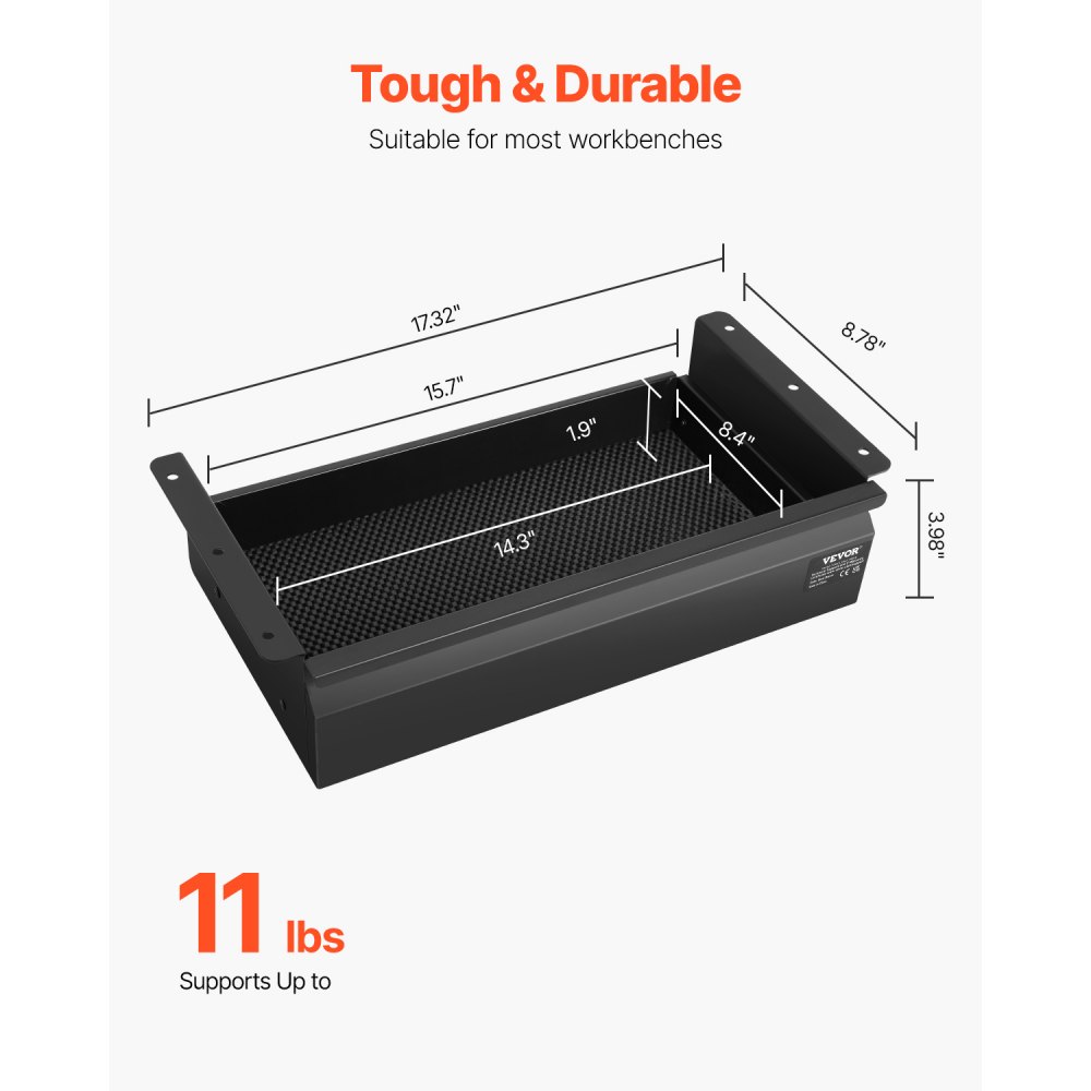 VEVOR 16" Wide Under Desk Drawer Slide Out, Under Desk Mounted Pull-out Drawer Attachment, Hidden Desktop Storage Organizer, Under Table Pencil Drawer for office Home Sit Stand Workstation, 17x9x4 in