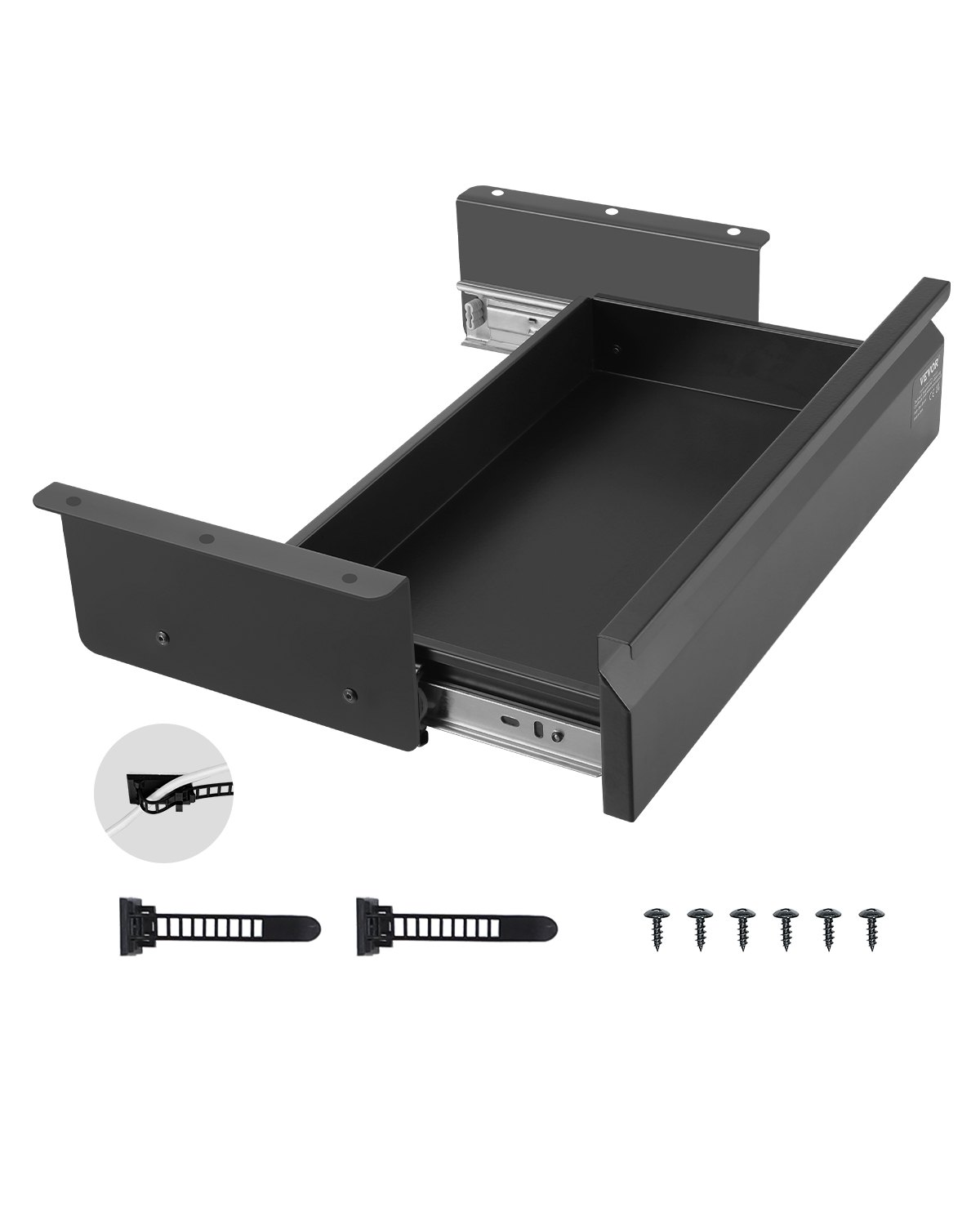 VEVOR 16" Wide Under Desk Drawer Slide Out, Under Desk Mounted Pull-out Drawer Attachment, Hidden Desktop Storage Organizer, Under Table Pencil Drawer for office Home Sit Stand Workstation, 17x9x4 in