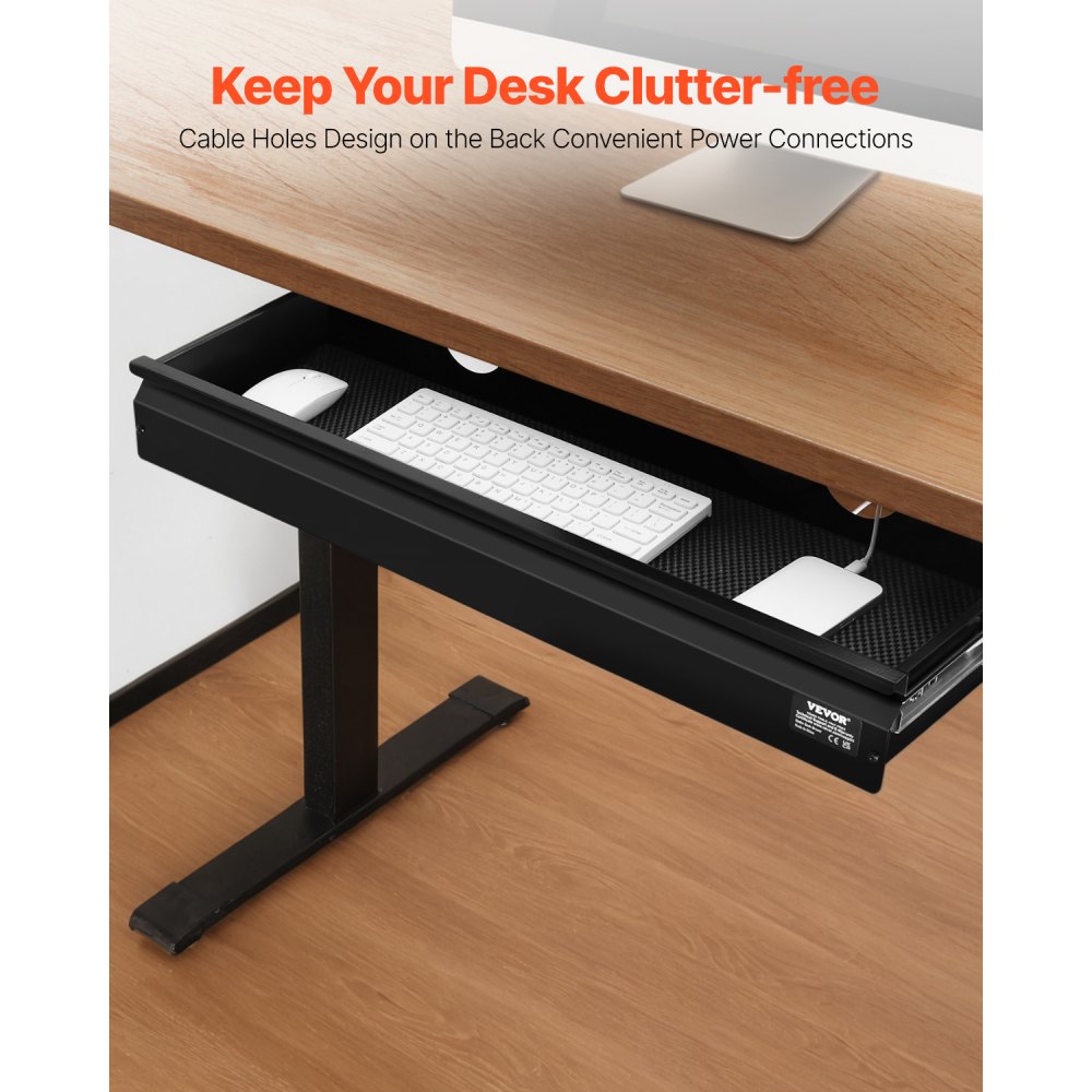 VEVOR 26" Wide Under Desk Drawer Slide Out, Under Desk Mounted Pull-out Drawer Attachment, Hidden Desktop Storage Organizer, Under Table Pencil Drawer for office Home Sit Stand Workstation, 29x9x4 in