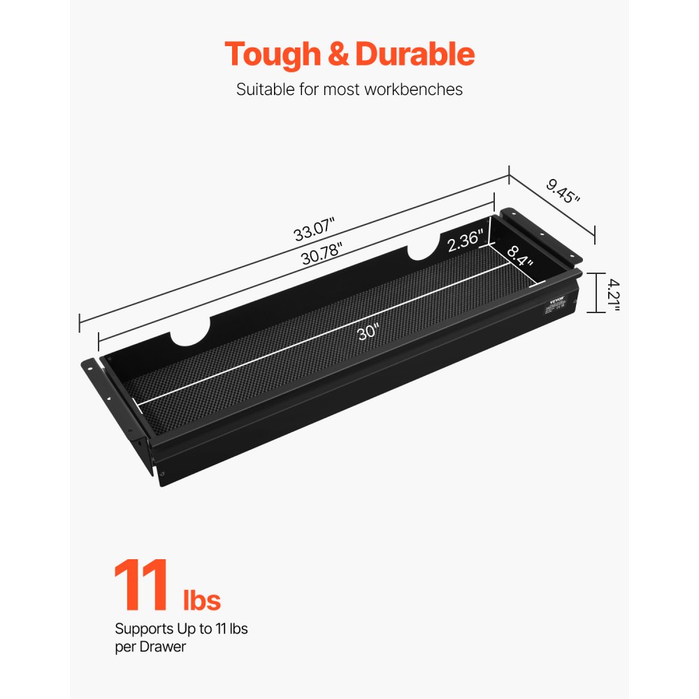 VEVOR 33" Wide Under Desk Drawer Slide Out, Under Desk Mounted Pull-out Drawer Attachment, Hidden Desktop Storage Organizer, Under Table Pencil Drawer for office Home Sit Stand Workstation, 33x9x4 in