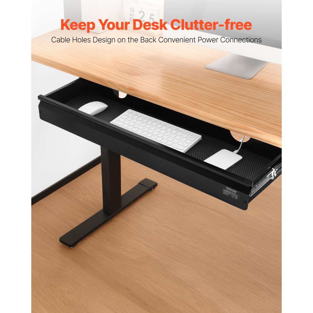 VEVOR 33" Wide Under Desk Drawer Slide Out, Under Desk Mounted Pull-out Drawer Attachment, Hidden Desktop Storage Organizer, Under Table Pencil Drawer for office Home Sit Stand Workstation, 33x9x4 in