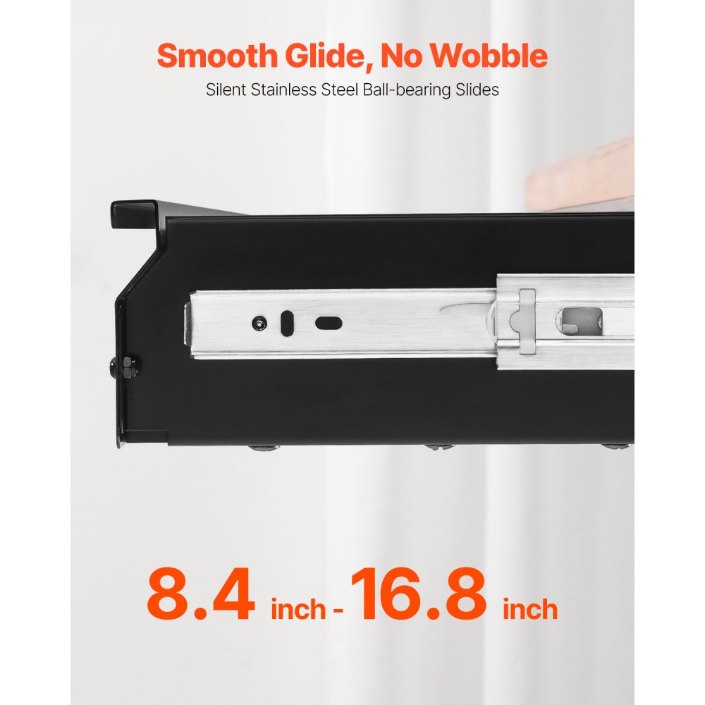 VEVOR 33" Wide Under Desk Drawer Slide Out, Under Desk Mounted Pull-out Drawer Attachment, Hidden Desktop Storage Organizer, Under Table Pencil Drawer for office Home Sit Stand Workstation, 33x9x4 in