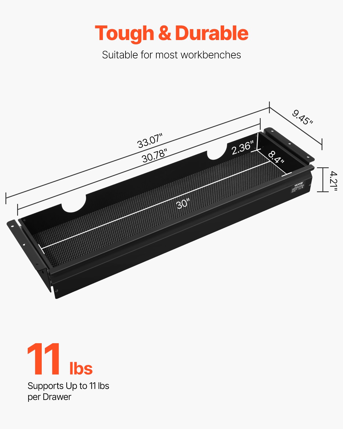 VEVOR 33" Wide Under Desk Drawer Slide Out, Under Desk Mounted Pull-out Drawer Attachment, Hidden Desktop Storage Organizer, Under Table Pencil Drawer for office Home Sit Stand Workstation, 33x9x4 in