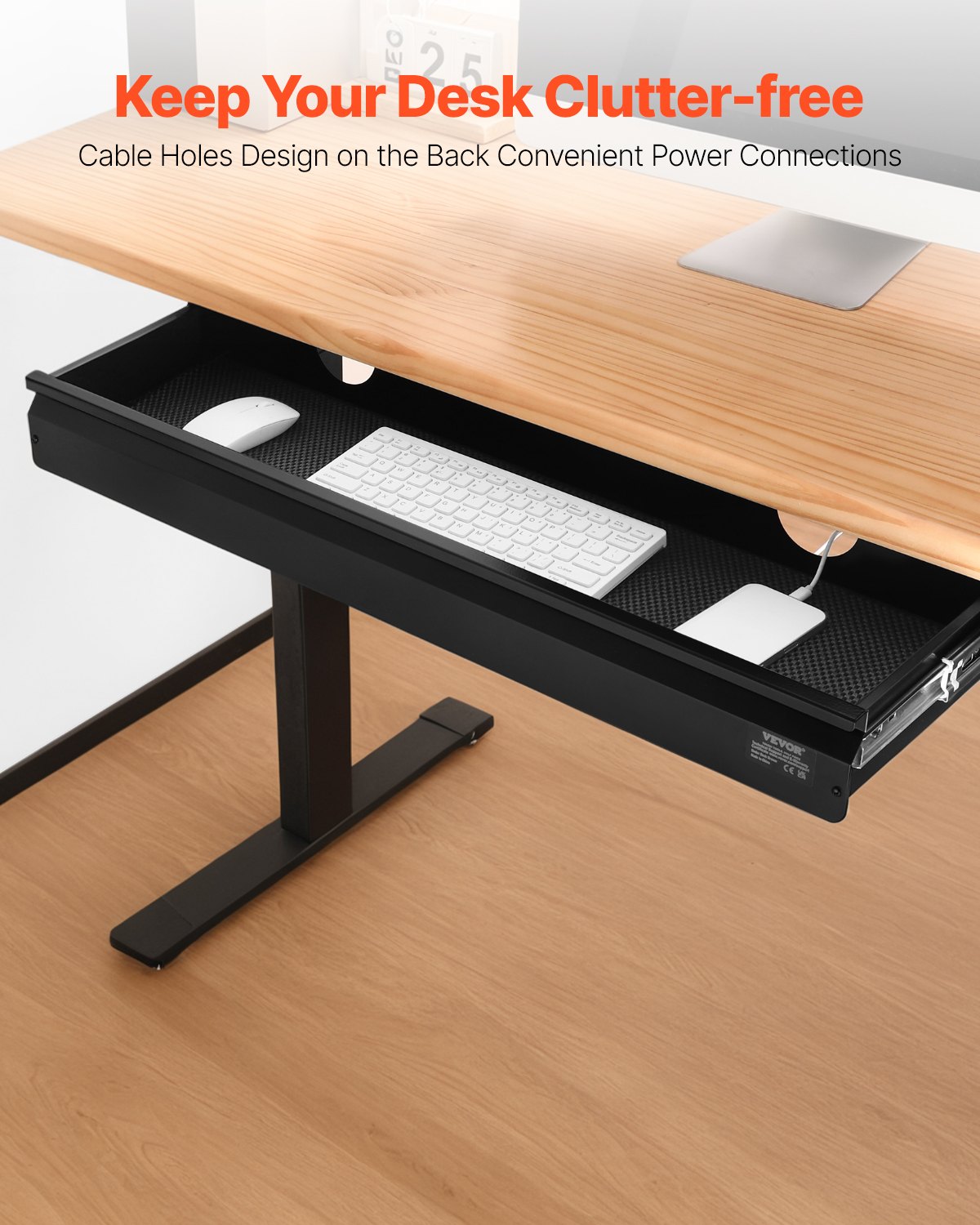 VEVOR 33" Wide Under Desk Drawer Slide Out, Under Desk Mounted Pull-out Drawer Attachment, Hidden Desktop Storage Organizer, Under Table Pencil Drawer for office Home Sit Stand Workstation, 33x9x4 in