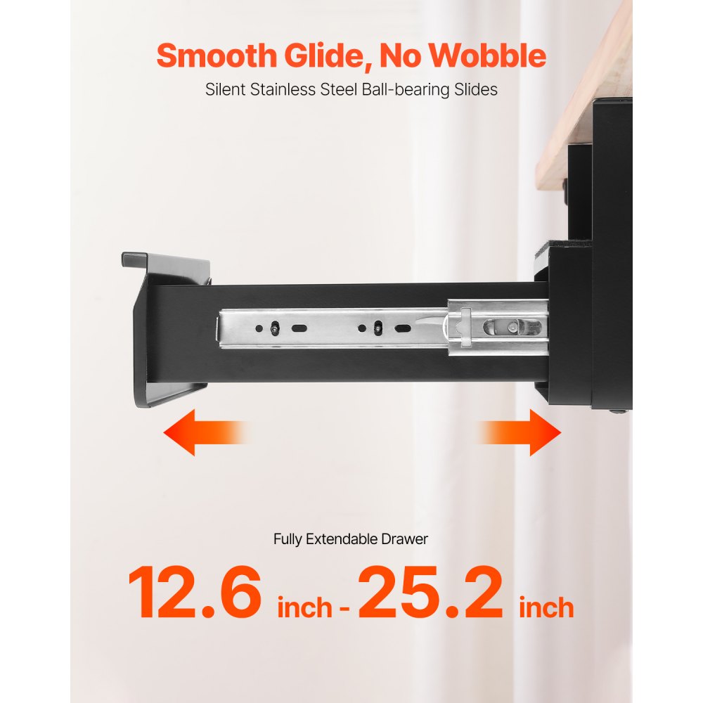 VEVOR 13" Wide Under Desk Drawer Slide Out, Under Desk Mounted Pull-out Drawer Attachment, Hidden Desktop Storage Organizer, Lockable Under Table Pencil Drawer for Sit Stand Workstation, 14x13x7 in