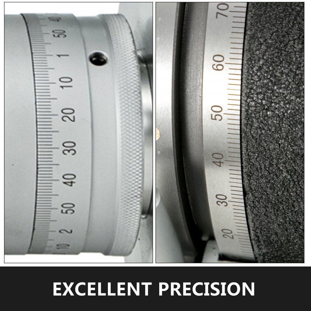 close-up of the VEVOR rotary table dials showing detailed measurement markings.