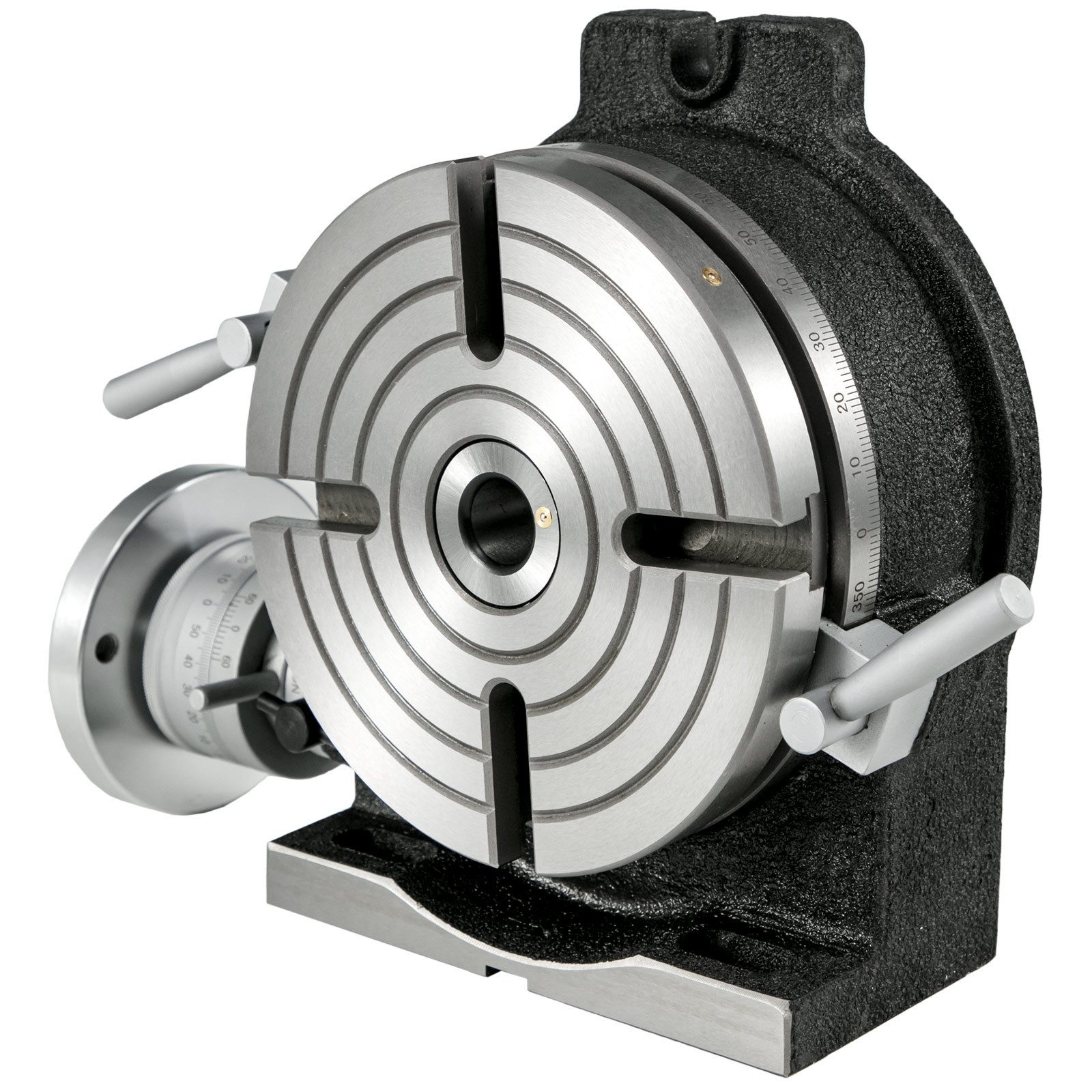 VEVOR rotary table with precision scale and adjustable handles.