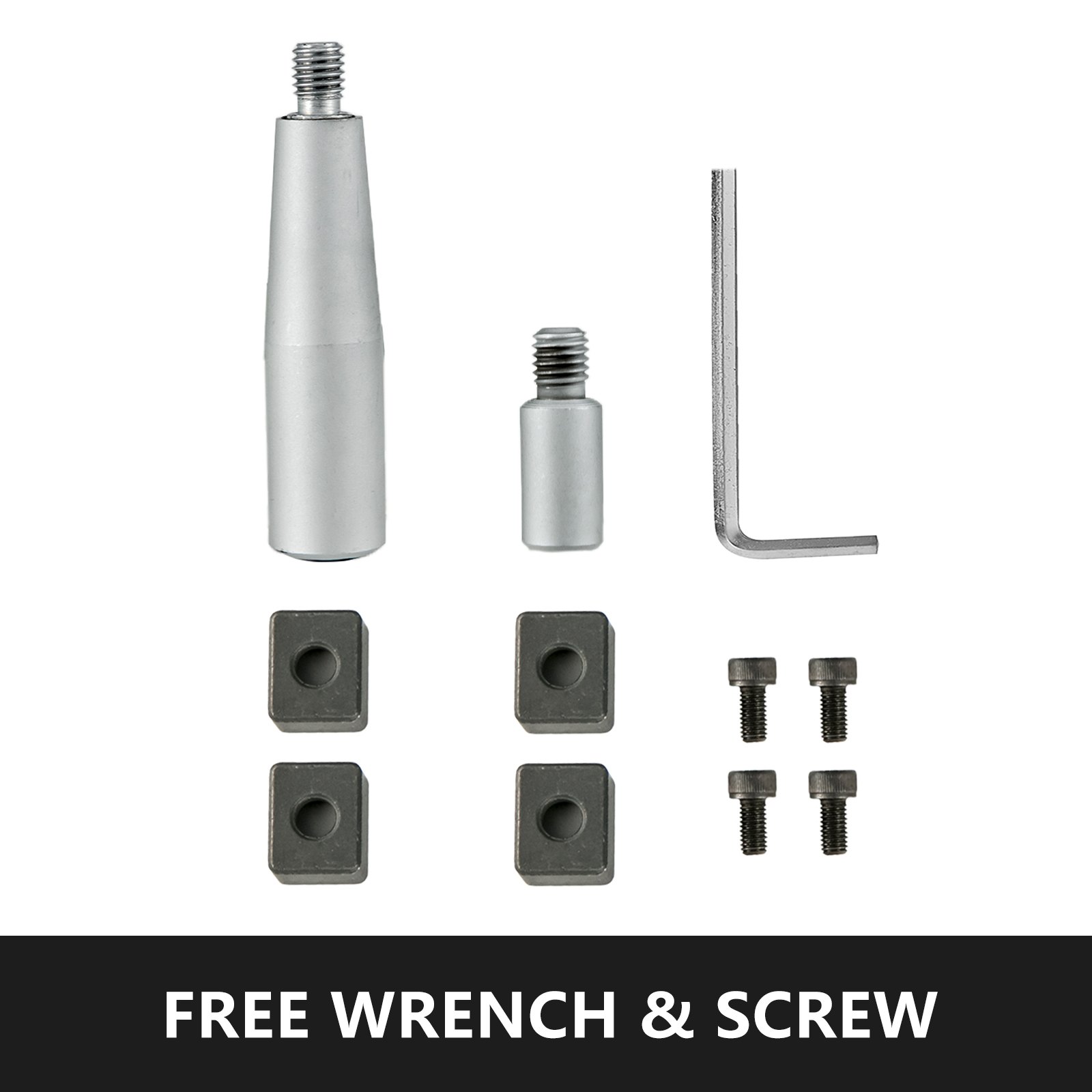 VEVOR rotary table accessories, including free wrench, adapter, and screws.