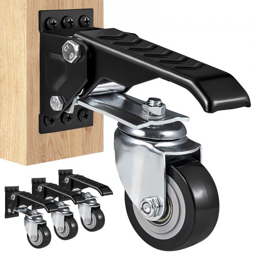 VEVOR Workbench Caster Wheels, 165 lbs Load Capacity, Set of 4, 2.5" Heavy Duty Retractable Casters, Side Mounted Adjustable Stepdown Wheels with 360° Swivel for Workbenches, Tables, and Equipment