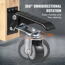 VEVOR Workbench Caster Wheels, 165 lbs Load Capacity, Set of 4, 2.5" Heavy Duty Retractable Casters, Side Mounted Adjustable Stepdown Wheels with 360° Swivel for Workbenches, Tables, and Equipment