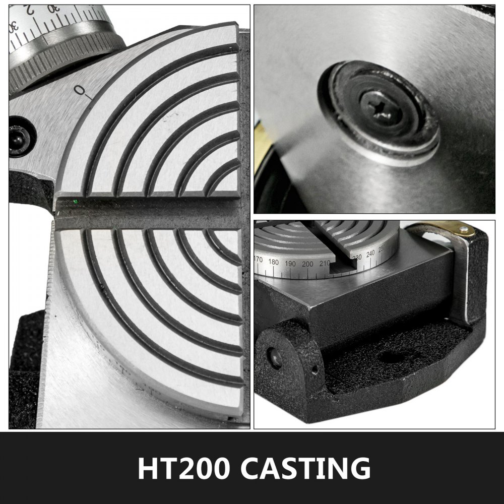 ht200 casting VEVOR rotary table with precision scale and circular grooves.
