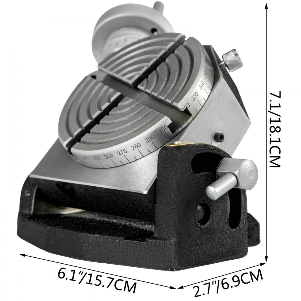 VEVOR rotary table with measurement details: 7.1&quot;/18.1cm height, 6.1&quot;/15.7cm width.
