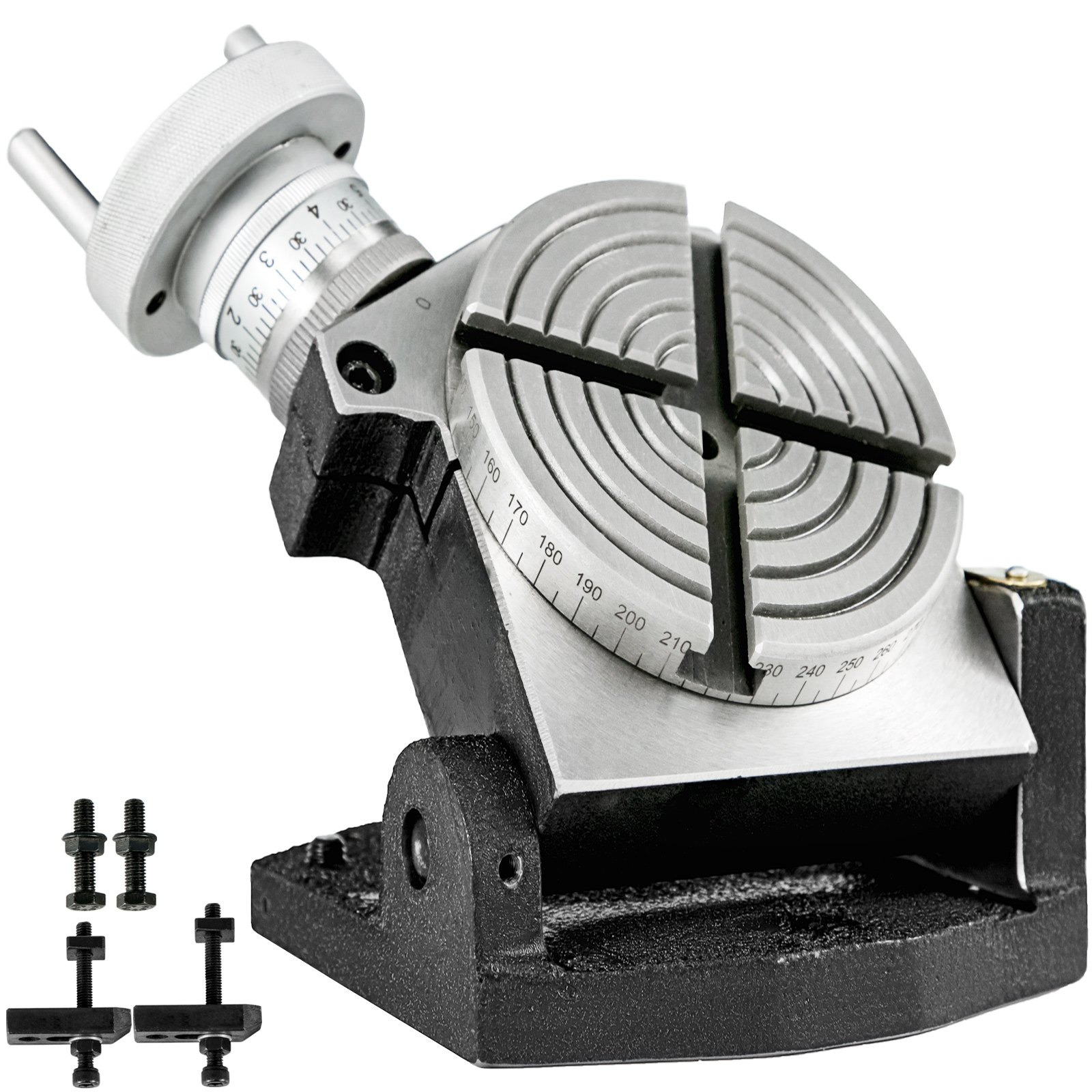 VEVOR rotary table with precision scale, adjustable base, and four bolts included