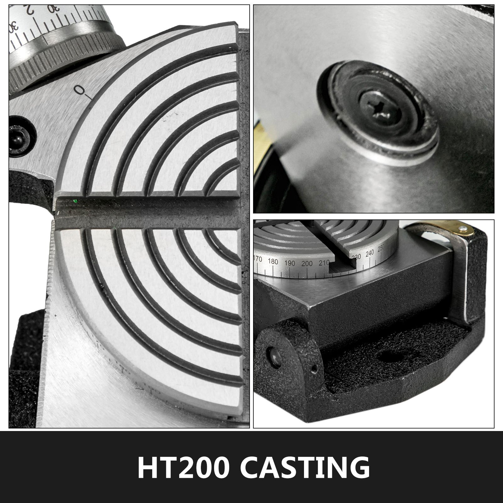 ht200 casting VEVOR rotary table with precision scale and circular grooves.