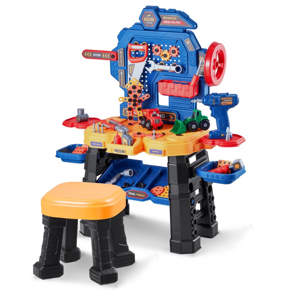 VEVOR Kids Workbench, 181 pcs, Kids Tool Bench with Realistic Tools and Electric Drill, Pretend Play Construction Workbench Toys for Toddlers, Toddler Work Bench Learning Gift for Boys & Girls Age 3+