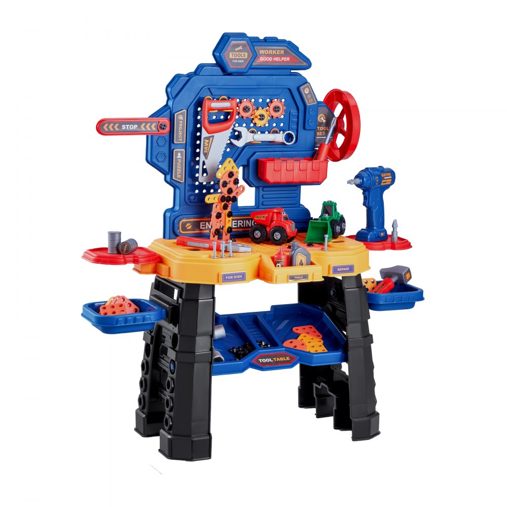 VEVOR Kids Workbench, 181 pcs, Kids Tool Bench with Realistic Tools and Electric Drill, Pretend Play Construction Workbench Toys for Toddlers, Toddler Work Bench Learning Gift for Boys & Girls Age 3+