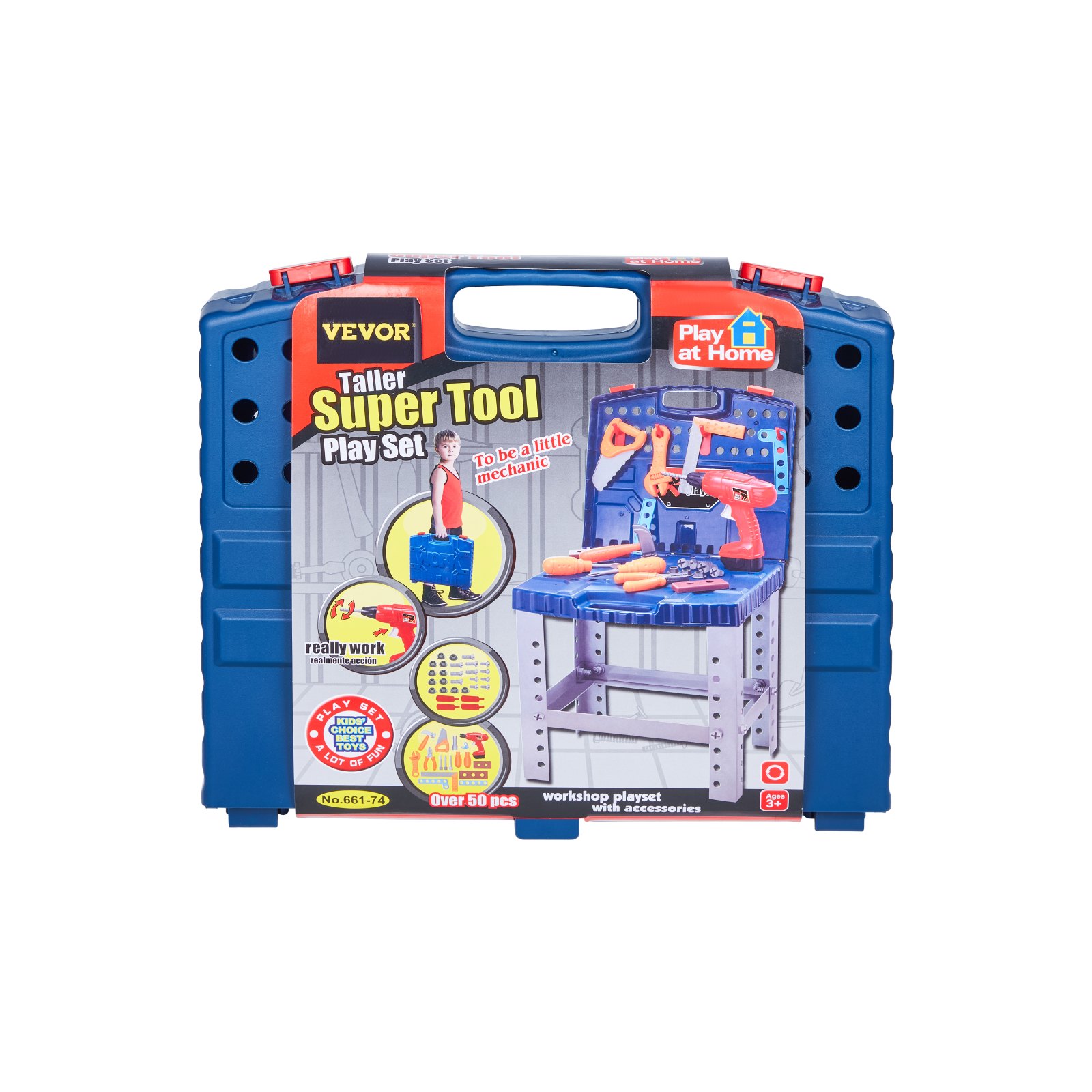 VEVOR Kids Workbench, 56 pcs, Kids Tool Bench with Realistic Tools and Electric Drill, Pretend Play Construction Workbench Toys for Toddlers, Toddler Work Bench Learning Gift for Boys & Girls Age 3+