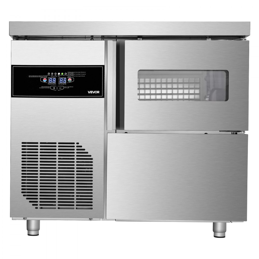 Máquina de hielo comercial VEVOR, 132 lb/24 h, de acero inoxidable, con encimera, depósito de hielo de 30 lb y pantalla táctil, autolimpiable, para casa, bar, restaurante y cocina.
