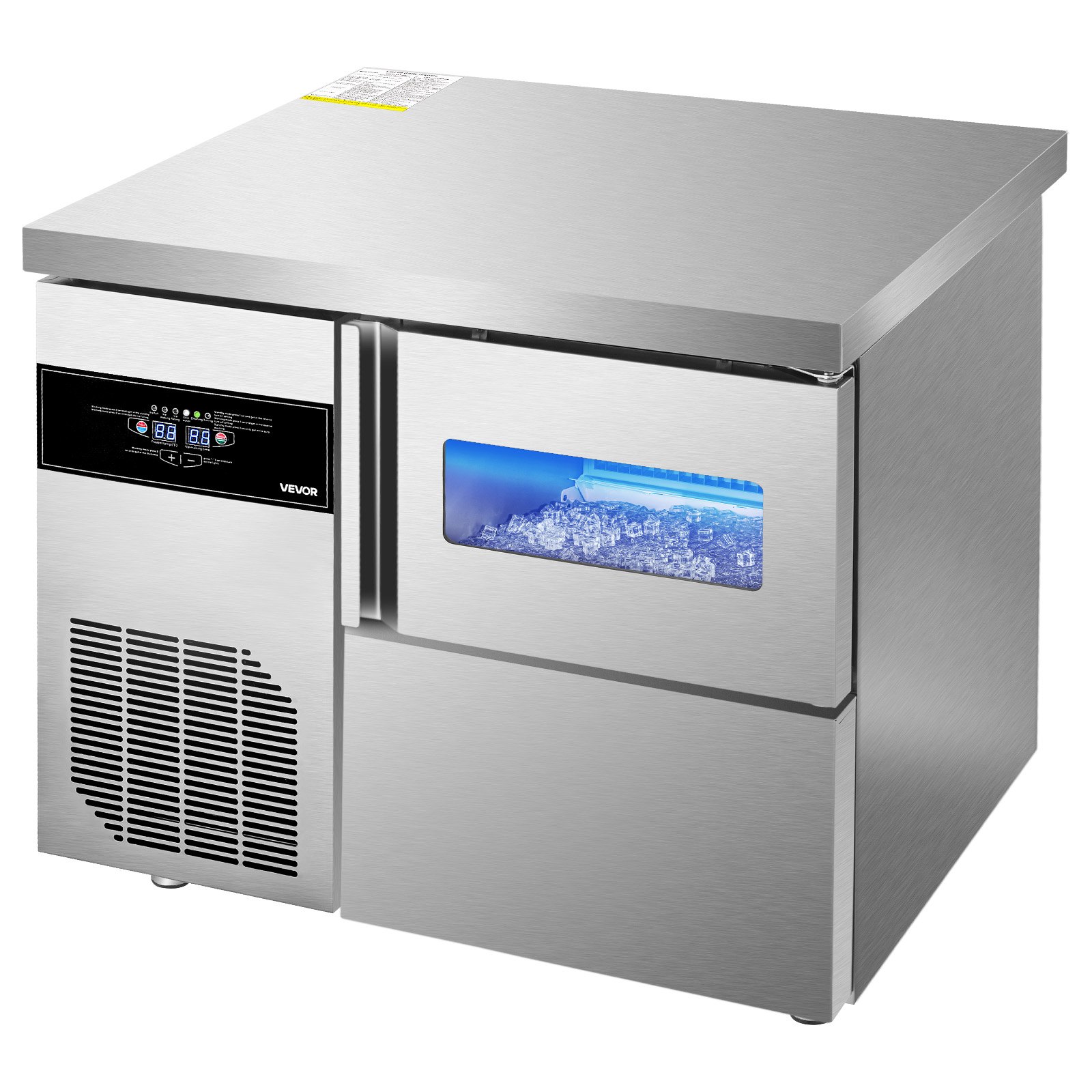 Máquina de hielo comercial VEVOR, 132 lb/24 h, de acero inoxidable, con encimera, depósito de hielo de 30 lb y pantalla táctil, autolimpiable, para casa, bar, restaurante y cocina.