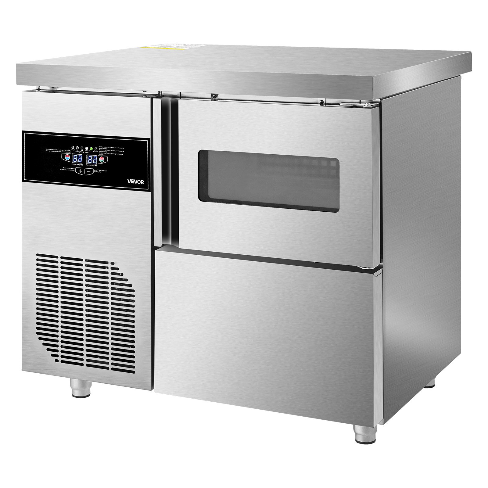 Máquina de hielo comercial VEVOR, 132 lb/24 h, de acero inoxidable, con encimera, depósito de hielo de 30 lb y pantalla táctil, autolimpiable, para casa, bar, restaurante y cocina.
