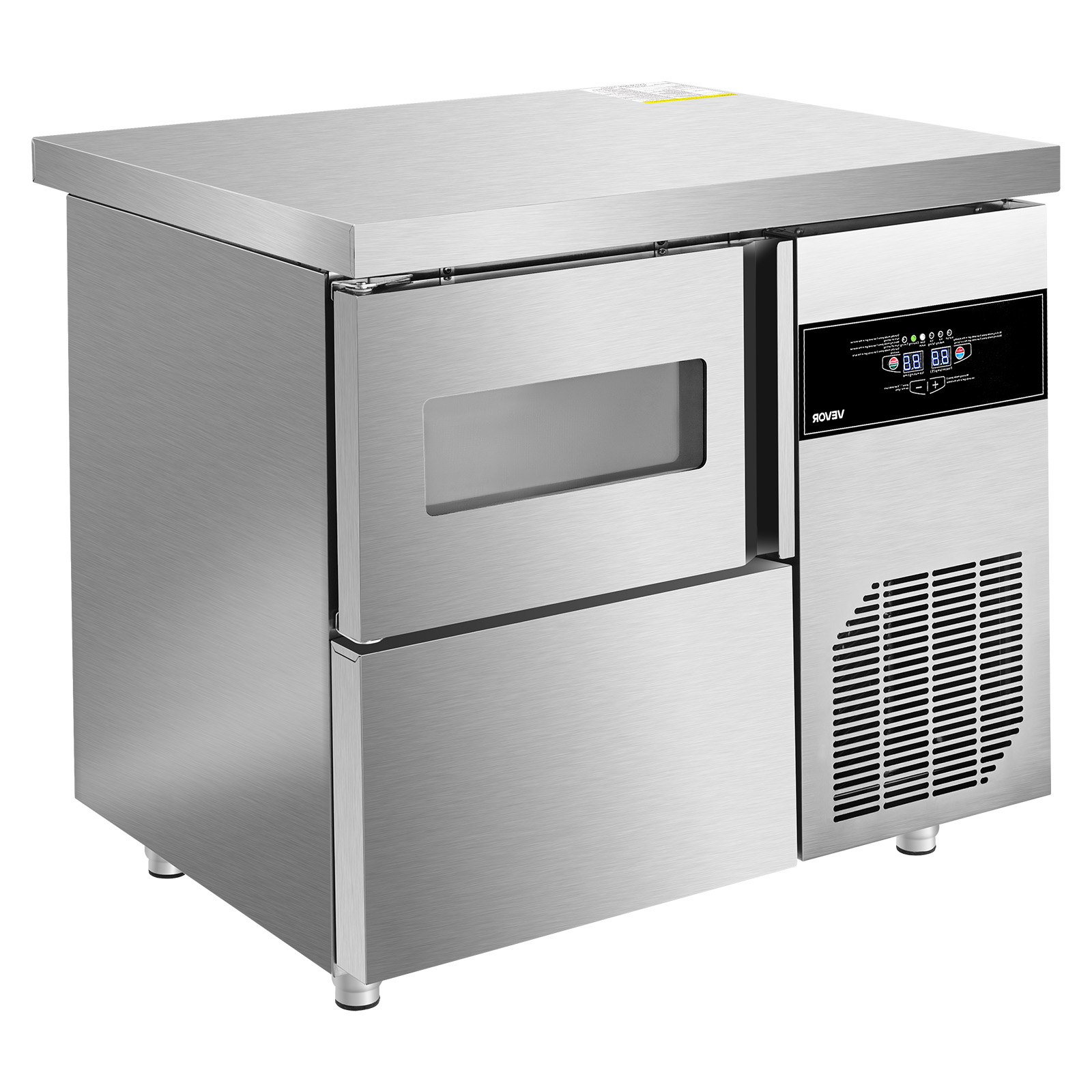 Máquina de hielo comercial VEVOR, 132 lb/24 h, de acero inoxidable, con encimera, depósito de hielo de 30 lb y pantalla táctil, autolimpiable, para casa, bar, restaurante y cocina.