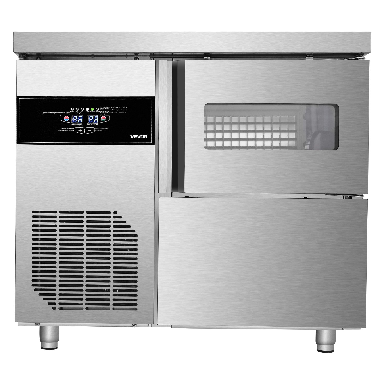 Máquina de hielo comercial VEVOR, 132 lb/24 h, de acero inoxidable, con encimera, depósito de hielo de 30 lb y pantalla táctil, autolimpiable, para casa, bar, restaurante y cocina.