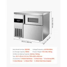 Commercial Ice Maker Freestanding Worktop Ice Machine 220 lbs/24H 66 lbs Bin