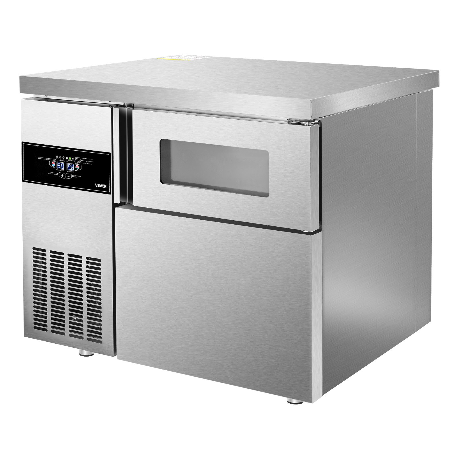 Máquina de hielo comercial VEVOR, 100 kg/24 h, de acero inoxidable, con encimera, depósito de hielo de 30 kg y pantalla táctil, autolimpiable, para casa, bar, restaurante y cocina.